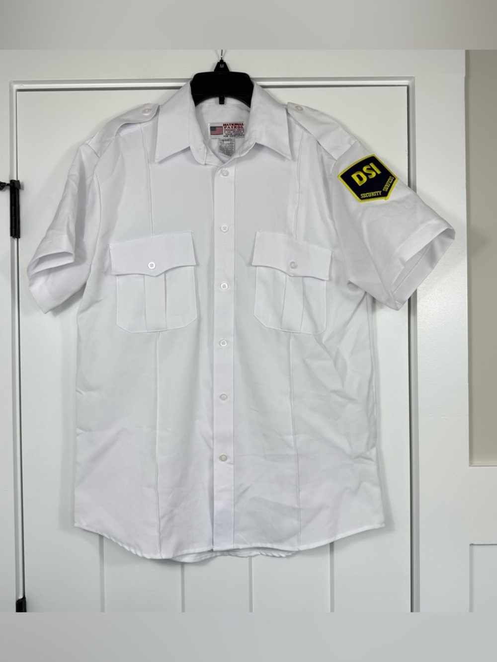 National Patrol Button Down DSI Security Short Sleeve White Size 15- 15 1/2
